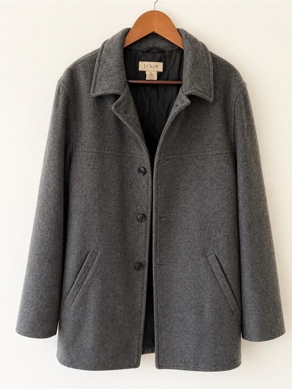 J.Crew Wool Blend Car Coat Jacket Mens L Gray Thinsulate Insulated Classic